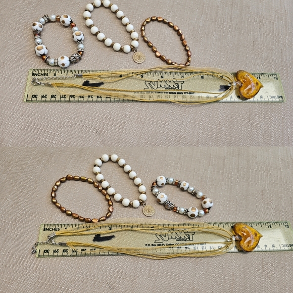 SET! Bronze Blown Glass Heart Pendant with Pearl and Beaded Bracelets - Picture 15 of 15
